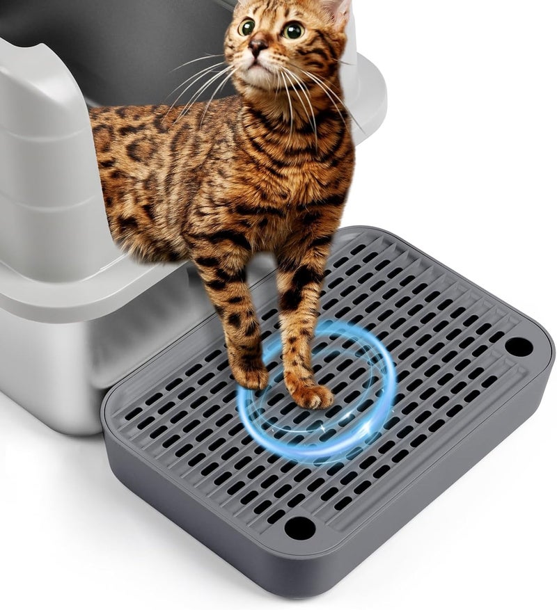 Bartuke Cat Litter Box Ramp Mat with Filter Function, Cat Step Pedal Stool for Self-Cleaning Litter Box, Easy to Clean, Ideal for Kitten & Elderly Cats (Dark Grey) - Image 1